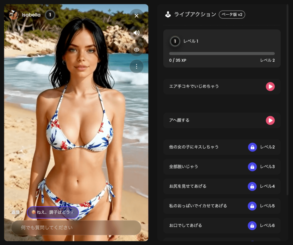 「Isabella（イサベラ）」という女性には以下の右側に表示されてる内容を指示できます